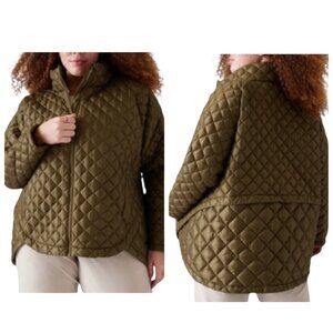 Athleta Whisper Jacket 3X Olive Green Quilted Zip Front Lightweight